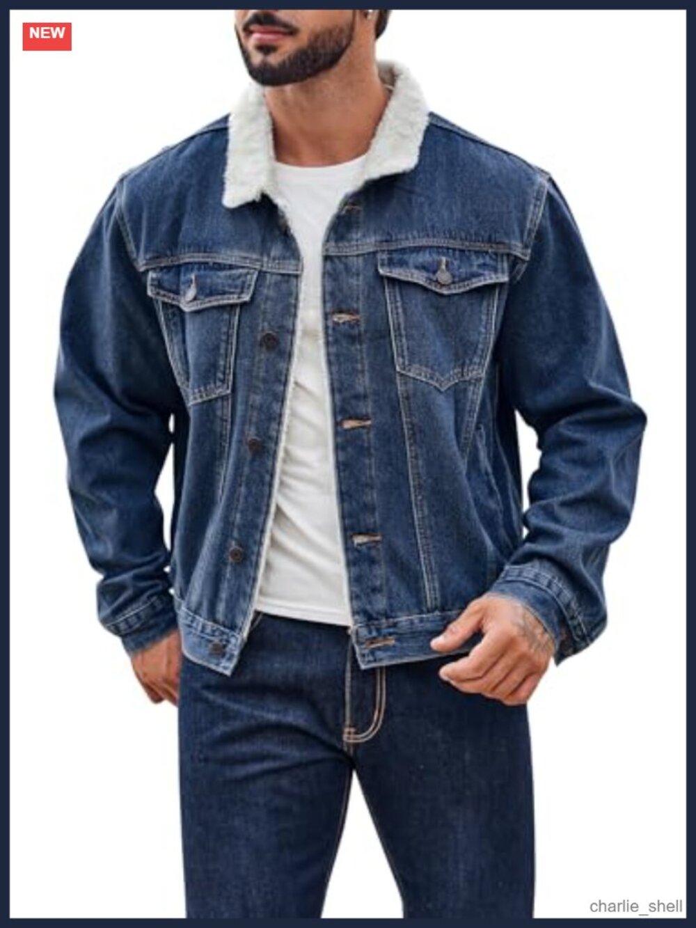 Sherpa Fleece Lined Denim Jacket Button Down Warm Coat